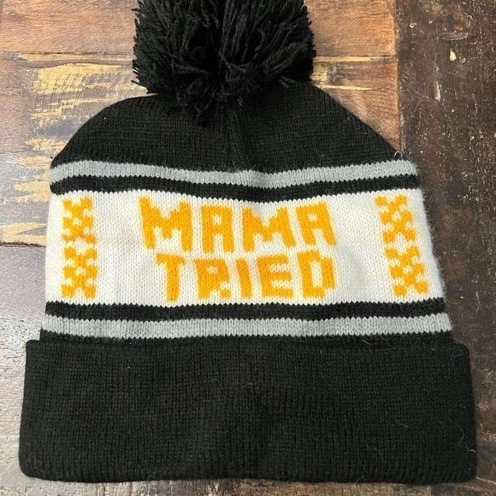 Mama Tried Pom-Pom Beanie - Black and Yellow